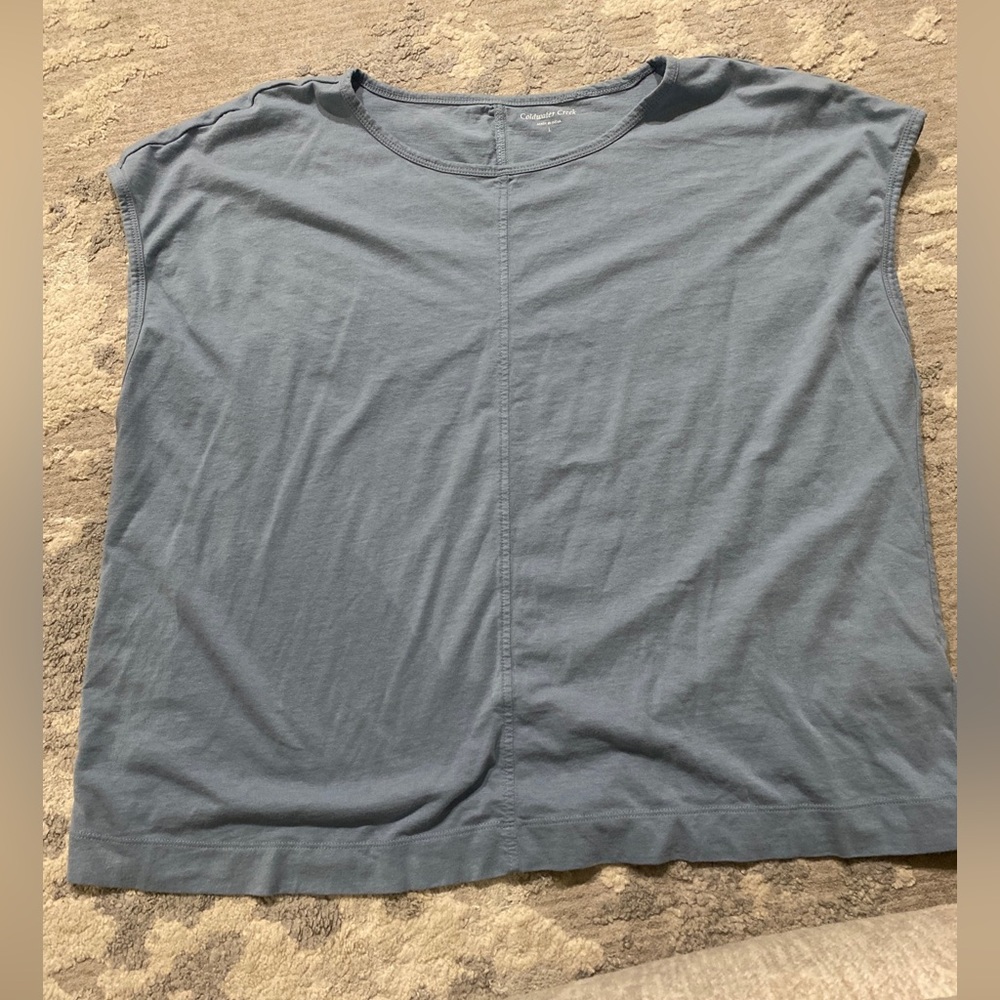 Coldwater Creek Size L Light Blue Blouse Sleevless T Shirt Short Sleeve EUC